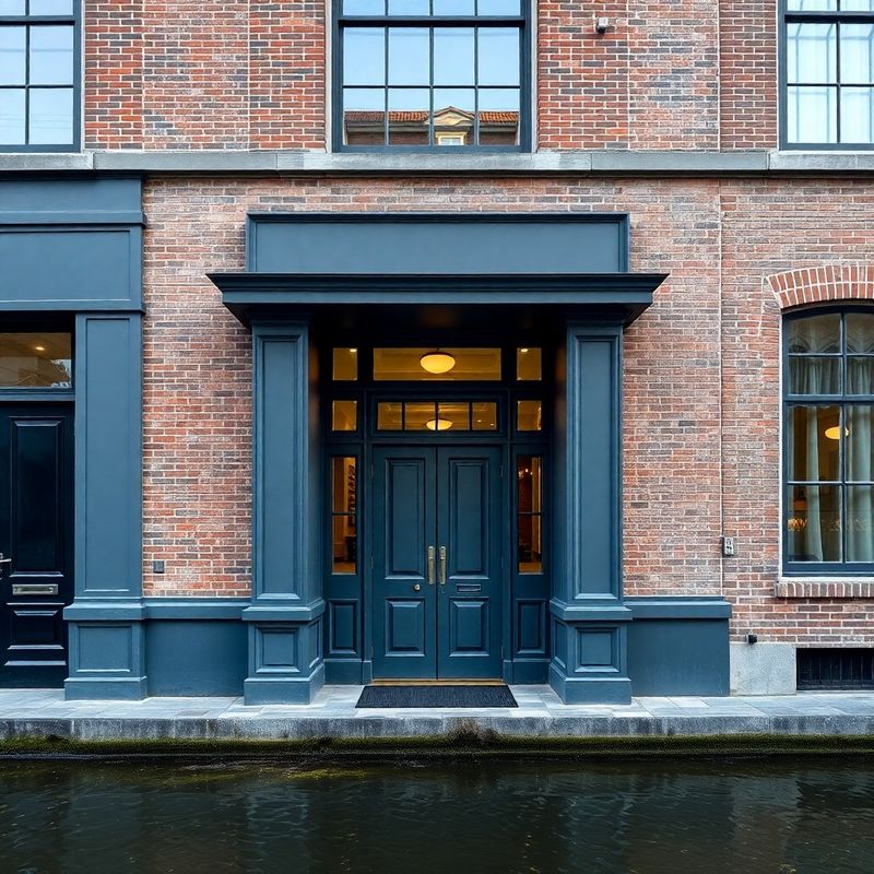 Ingang van een Herengracht-pand in Amsterdam met reflectie van het water